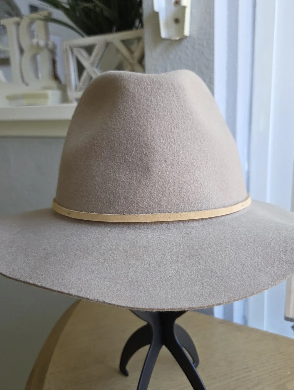 Brixton Felt Fedora Hat Wool Leather Tan Wide Brim Size Medium (7, 56cm)